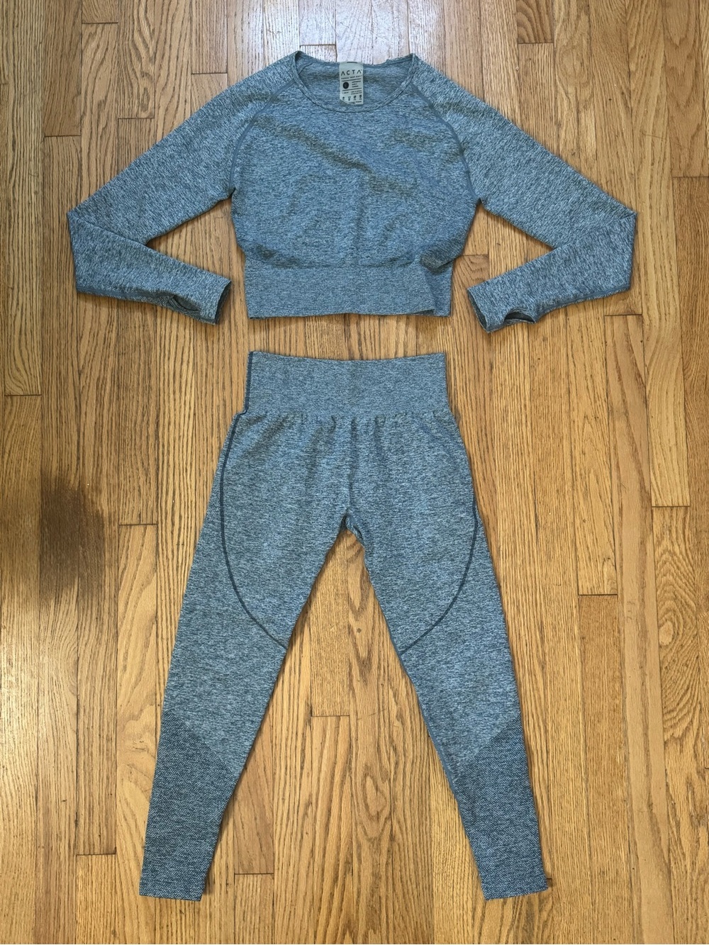 ACTA Slate Blue Long Sleeve Crop Top & High-Waist Activewear Set